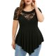 Women's Large Size Floral Lace Short Sleeve Irregular Hem See-through Round Neck Women's Blouse