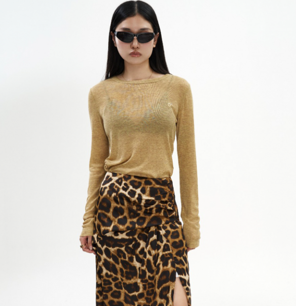 Leopard Print High Waist Long Skirt Pleated Skirt